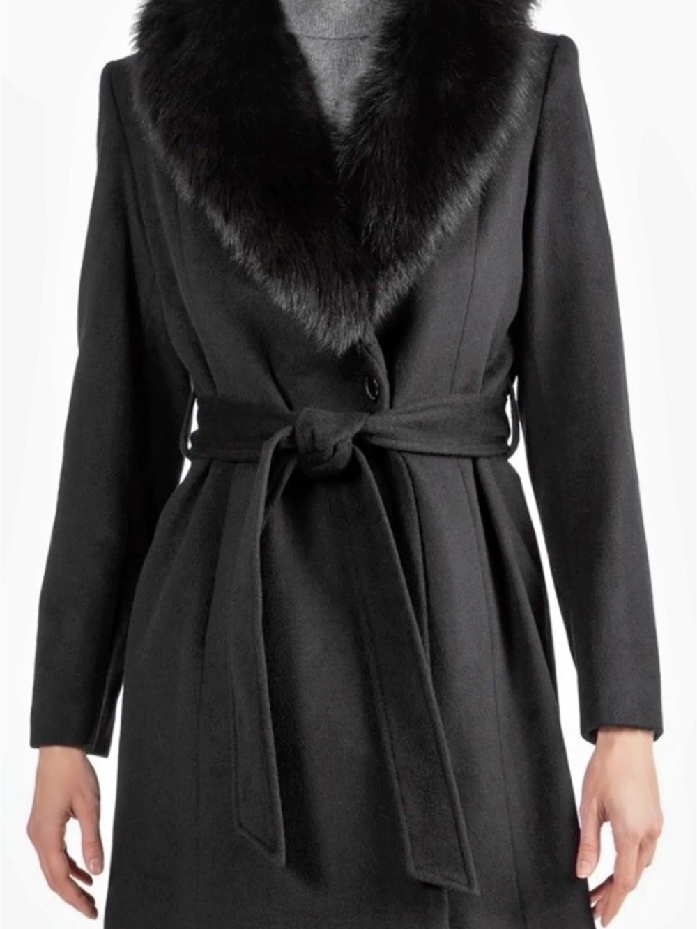 Sofia Cashmere Toscana Genuine Lamb Shearling Collar Wool Blend Coat. NWOT Size